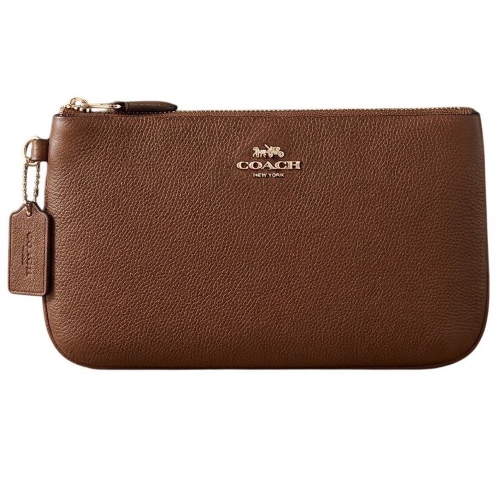 Coach‎ Vtg Brown Leather Pouch Wristlet Clutch Casual Minimalist Neutral